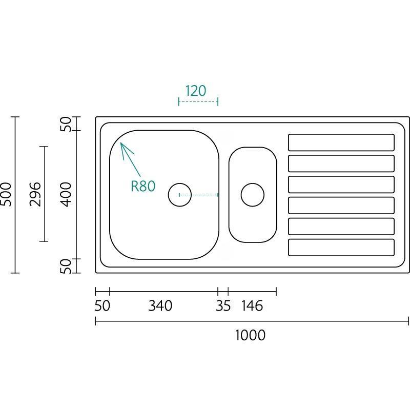 Banc de lucru Centurio 100-15 Inox 1,5 Chiuvetă cu montare deasupra 100 x 50 cm cu scurgător 1208970035