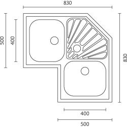 Banca Montreal chiuvetă colț din inox deasupra blatului 83 x 83 cm cu zonă de scurgere 1208970036