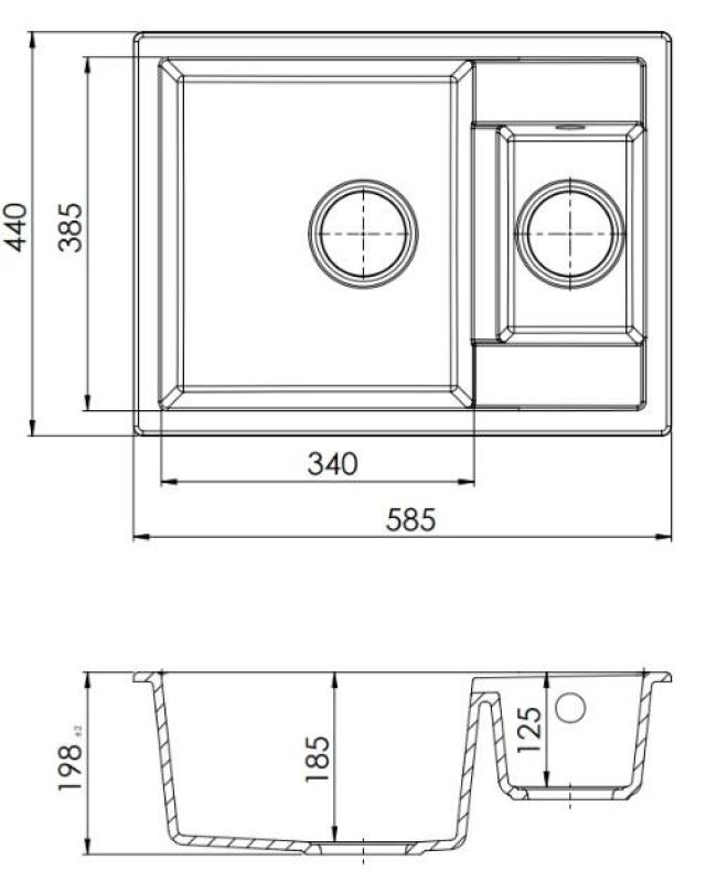 GraniteMy Smart chiuvetă de suprafață extra superficială din granit 1,5 albă, 58x44cm, cu dop și acoperire albă 1208970052.