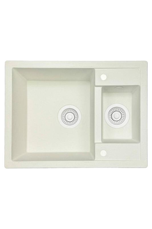 GraniteMy Smart chiuvetă de suprafață extra superficială din granit 1,5 albă, 58x44cm, cu dop și acoperire albă 1208970052.