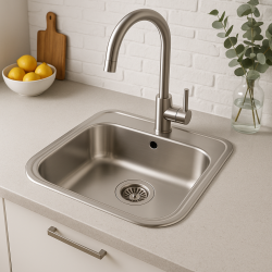 Banca Orlando chiuvetă din oțel inoxidabil 465 x 485 mm montare pe blat cu orificiu pentru robinet 1208970058.