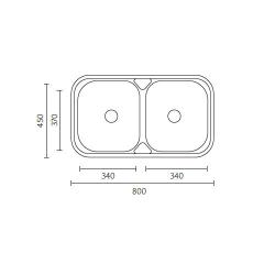 Bancă Halifax RVS chiuvetă dublă montaj pe blat 80x45 cm 1208970060
