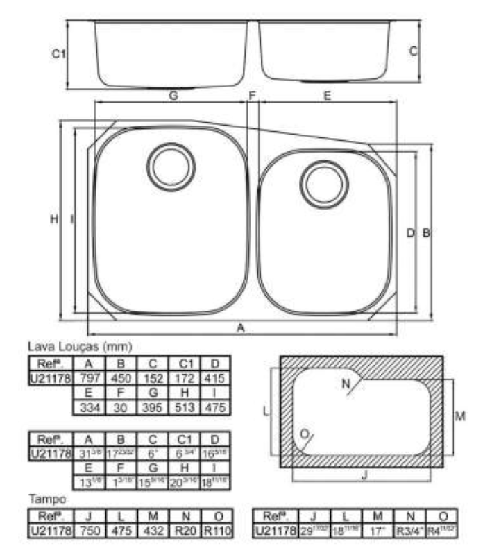 Banka Princess chiuvetă dublă din oțel inoxidabil pentru montare sub blat 750x475 mm 1208970067