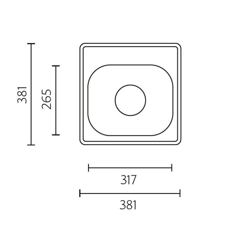 Bancă Detroit chiuvetă din inox 381 x 381 mm montaj pe blat cu gaură de robinet 1208970074