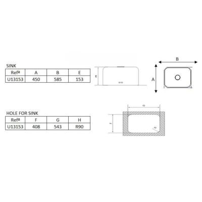 Bancă Detroit chiuvetă inox 543 x 408 mm submontare 1208970078