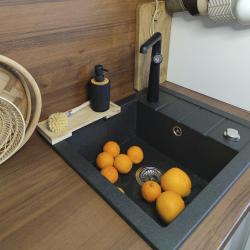 Aquadesign Somerset Chiuvetă de granit deasupra blatului Antracit cu zonă mică de scurgere 570 x 495 mm 1208970084