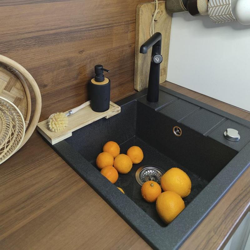 Aquadesign Somerset Chiuvetă de granit deasupra blatului Antracit cu zonă mică de scurgere 570 x 495 mm 1208970084