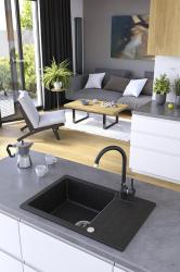 Aquadesign Kensley chiuvetă de granit deasupra blatului Antracit cu mică zonă de scurgere 65 x 44 cm 1208970085