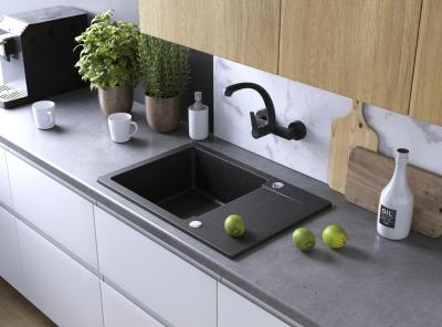 Aquadesign Kensley chiuvetă de granit deasupra blatului Antracit cu mică zonă de scurgere 65 x 44 cm 1208970085