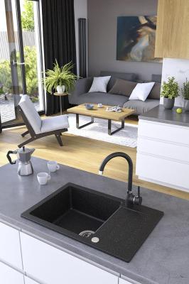Aquadesign Kensley chiuvetă de granit deasupra blatului Antracit cu mică zonă de scurgere 65 x 44 cm 1208970085