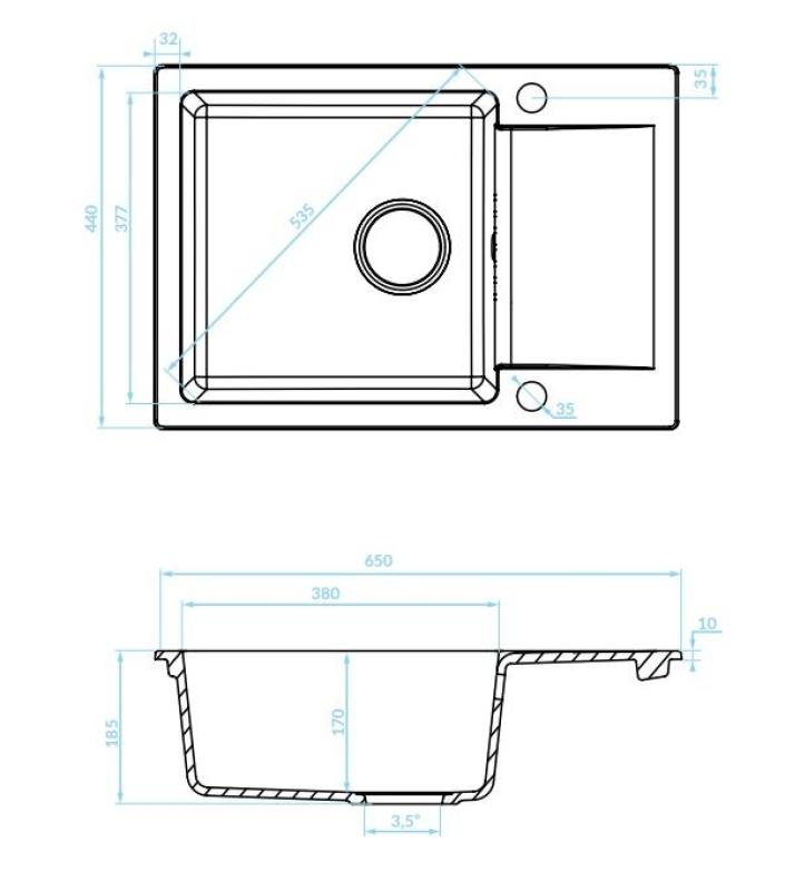 Set Aquadesign Kensley - Chiuvetă de granit deasupra blatului Gri cu mică zonă de scurgere și Robinet de bucătărie, 65 x 44 cm 1208970086