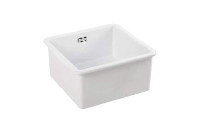 Ausmann Ceramic Ember Chiuvetă Ceramică Alba Pătrată de Suprafață și Submontare 40 x 40 cm cu Plug din Oțel Inoxidabil 1208970094