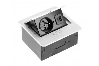 AVARO Priza încorporată în mobilă, 1x priză franceză, USB A+C, cablu de 1,5m, Argintiu