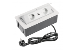 Priză de mobilă SOFT 2x priză Schuko, USB A+C, cablu de alimentare cu mufă, alb.