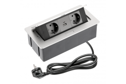 Priza pentru mobilă SOFT 2x Priza Schuko, USB A+C, cablu de alimentare cu mufă, aluminiu