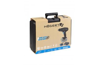 HÖGERT mașină de găurit cu acumulator 18V, set cu acumulator, încărcător, suport pentru biți, magazie pentru burghie.