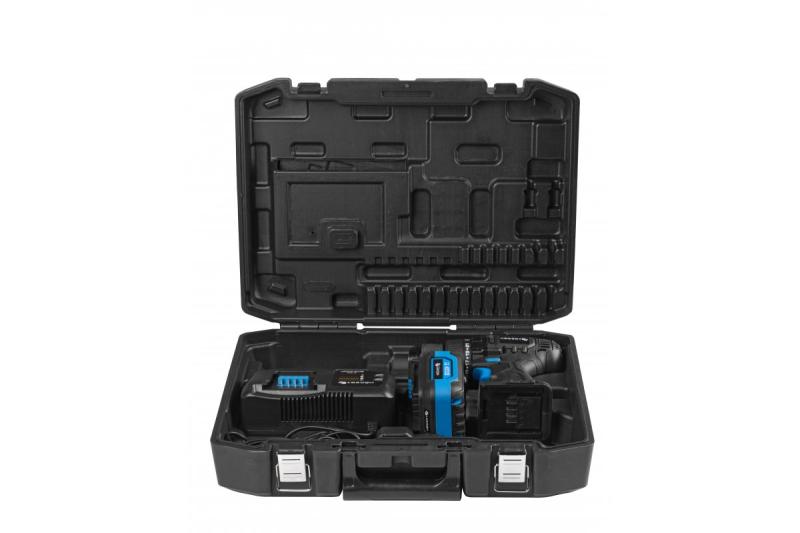 HÖGERT mașină de găurit cu acumulator 18V, set cu acumulator, încărcător, suport pentru biți, magazie pentru burghie.