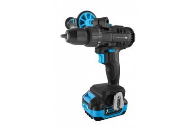 Set de șurubelnițe cu acumulator fără perii HÖGERT, 18V, cu suport pentru biți, magazie de biți, încărcător și baterie.