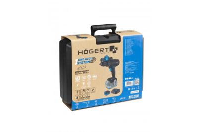 Set de șurubelnițe cu acumulator fără perii HÖGERT, 18V, cu suport pentru biți, magazie de biți, încărcător și baterie.