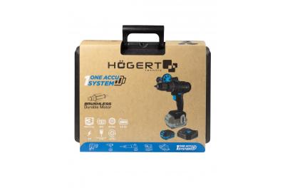 Set de șurubelnițe cu acumulator fără perii HÖGERT, 18V, cu suport pentru biți, magazie de biți, încărcător și baterie.