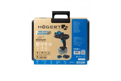 Set de șurubelnițe cu acumulator fără perii HÖGERT, 18V, cu suport pentru biți, magazie de biți, încărcător și baterie.