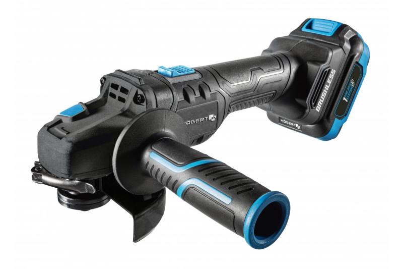 HÖGERT polizor unghiular fără cablu cu comutator tip pedală, 125MM, 18V, set cu baterie, încărcător, accesorii.