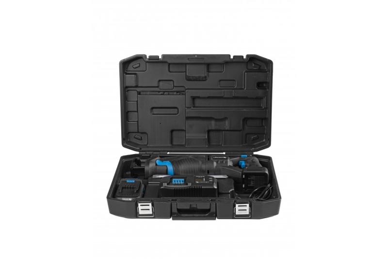 Set fierăstrău alternativ cu acumulator HÖGERT, 18V, fără perii, acumulator, încărcător, accesorii.