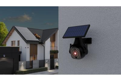 Lumină de inundație solară cu senzor de mișcare și crepuscular GUARDOS, LED, 300lm, 6400K, 1200mAh, IP65, cameră fictivă