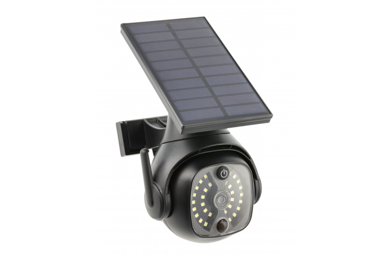 Lumină de inundație solară cu senzor de mișcare și crepuscular GUARDOS, LED, 300lm, 6400K, 1200mAh, IP65, cameră fictivă