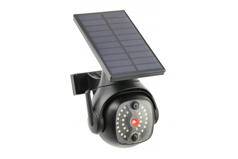 Lumină de inundație solară cu senzor de mișcare și crepuscular GUARDOS, LED, 300lm, 6400K, 1200mAh, IP65, cameră fictivă