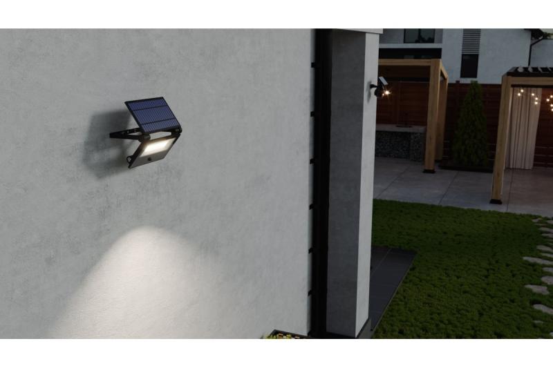 Lumină de inundație solară LUMOS II, LED, 2000lm, 6400K, 2600mAh înlocuibil, IP65, negru