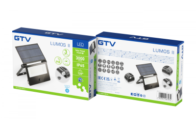 Lumină de inundație solară LUMOS II, LED, 3000lm, 6400K, 2x2600mAh înlocuibil, IP65, negru