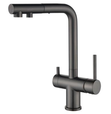 Ausmann Ellington 3-Căi Baterie de Bucătărie cu Scurgere Extensibilă și Apă Filtrată – Gun Metal – 1208970499