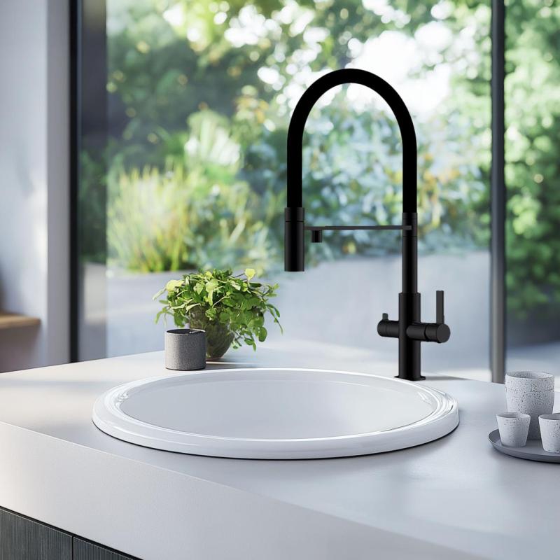 Robinet de bucătărie Ausmann Claridge cu 3 căi, cu gura de scurgere flexibilă și apă filtrată – Antracit – 1208970500