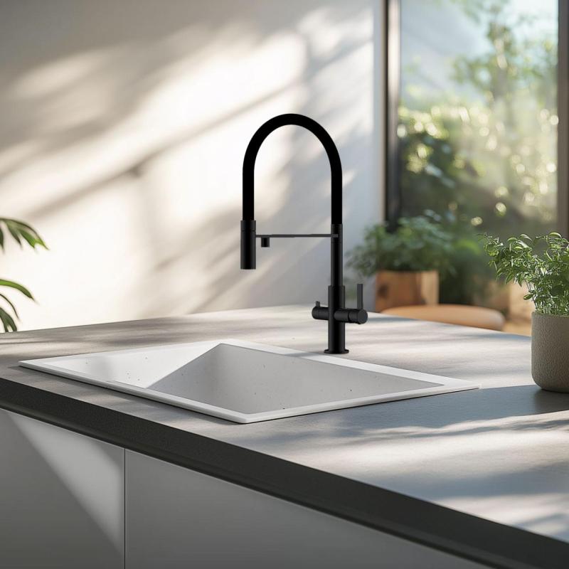 Robinet de bucătărie Ausmann Claridge cu 3 căi, cu gura de scurgere flexibilă și apă filtrată – Antracit – 1208970500