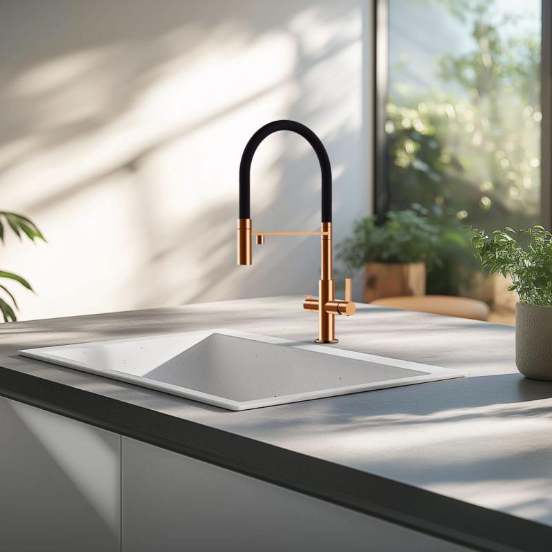 Ausmann Claridge 3-Căi Baterie de Bucătărie cu Gâtuire Flexibilă și Apă Filtrată – Cupru - 1208970503