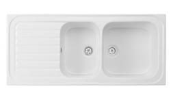 Ausmann Ceramic Blush Chiuvetă dublă ceramică albă cu montare pe blat și scurgător 1125 x 500 mm 1208970514