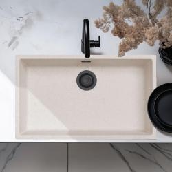 Zand Wit Grote Wasbak 70x40 cm Onderbouw, Opbouw en Vlakinbouw met Mat Zwart Stop 1208970525