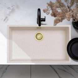 Nisip Alb Chiuvetă Mare 70x40 cm Submontare, Montare pe Blat și Montare la Nivel cu Dop Auriu 1208970527