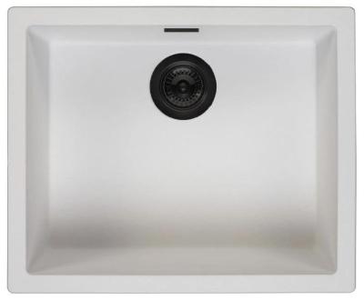 Chiuvetă albă 50x40 cm submontare, montare pe blat și la același nivel cu blatul, cu dop negru mat 1208970530.