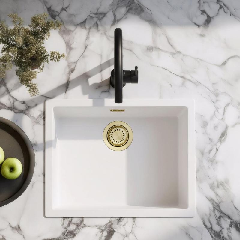 Chiuvetă Albă 50x40 cm Sub-blat, Deasupra blatului și Încorporată cu Dop Auriu 1208970532