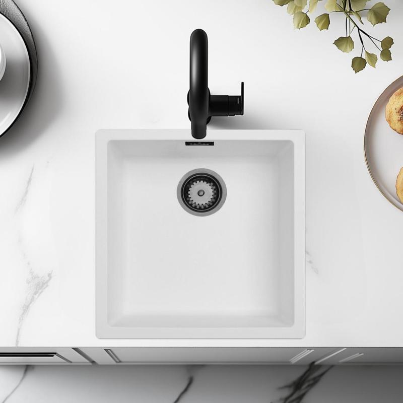 Chiuvetă Albă 40x40 cm pentru Montaj Inferior, Montaj Superior și Montaj la Nivel cu Dop Metalic Gun 1208970534.