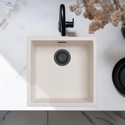 Nisip Alb Crem Chiuvetă 40x40 cm Submontare, Montare pe Blat și Montare la Nivel cu Dop Negru Mat 1208970540