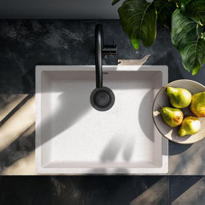 Nisip Alb Crem Chiuvetă 50x40 cm Submontare, Deasupra blatului și Montare la nivel cu Blugă Mat Negru 1208970545