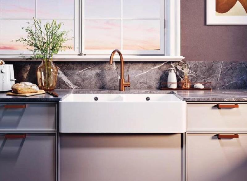 Ausmann Ceramic Mira Chiuvetă Dublă din Ceramică Albă - Montată Sub Blat sau Pe Blat 890 x 456 mm 1208970549