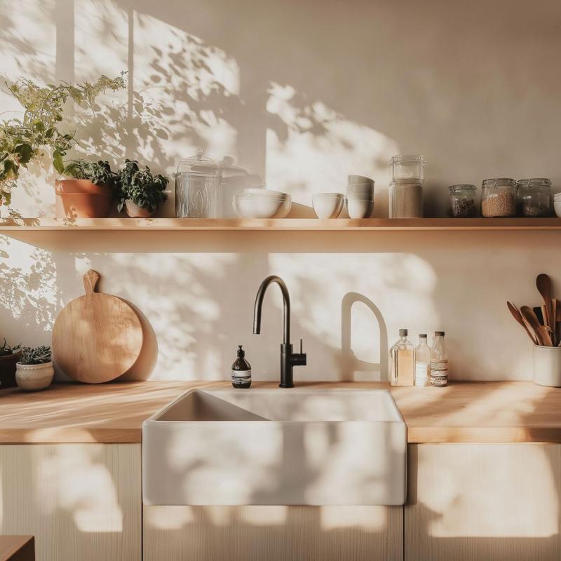 Ausmann Ceramic Panor Shade Chiuvetă ceramică albă Butler - Subpodea și între podea 630 x 597 mm cu bancă pentru robinet și dop din metal 1208970551