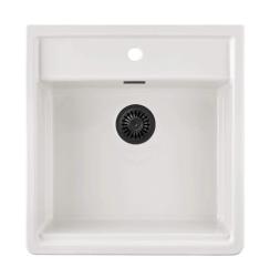 Ausmann Ceramic Panor Shade chiuvetă ceramică albă Butler - Montare sub blat și montare intermediară 630 x 597 mm cu banc pentru robinet și dop negru mat 1208970554.