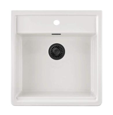 Ausmann Ceramic Panor Shade chiuvetă ceramică albă Butler - Montare sub blat și montare intermediară 630 x 597 mm cu banc pentru robinet și dop negru mat 1208970554.