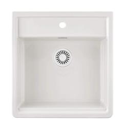 Ausmann Ceramic Panor Shade Chiuvetă Ceramică Albă Butler - Montare Sub Blat și Semi-încastrată 630 x 597 mm cu banc pentru robinet și dop alb 1208970556.