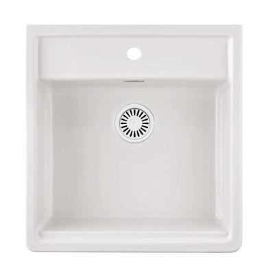 Ausmann Ceramic Panor Shade Chiuvetă Ceramică Albă Butler - Montare Sub Blat și Semi-încastrată 630 x 597 mm cu banc pentru robinet și dop alb 1208970556.